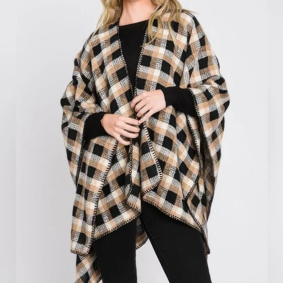 Plaid Pattern Ruana - Picture 2 of 2